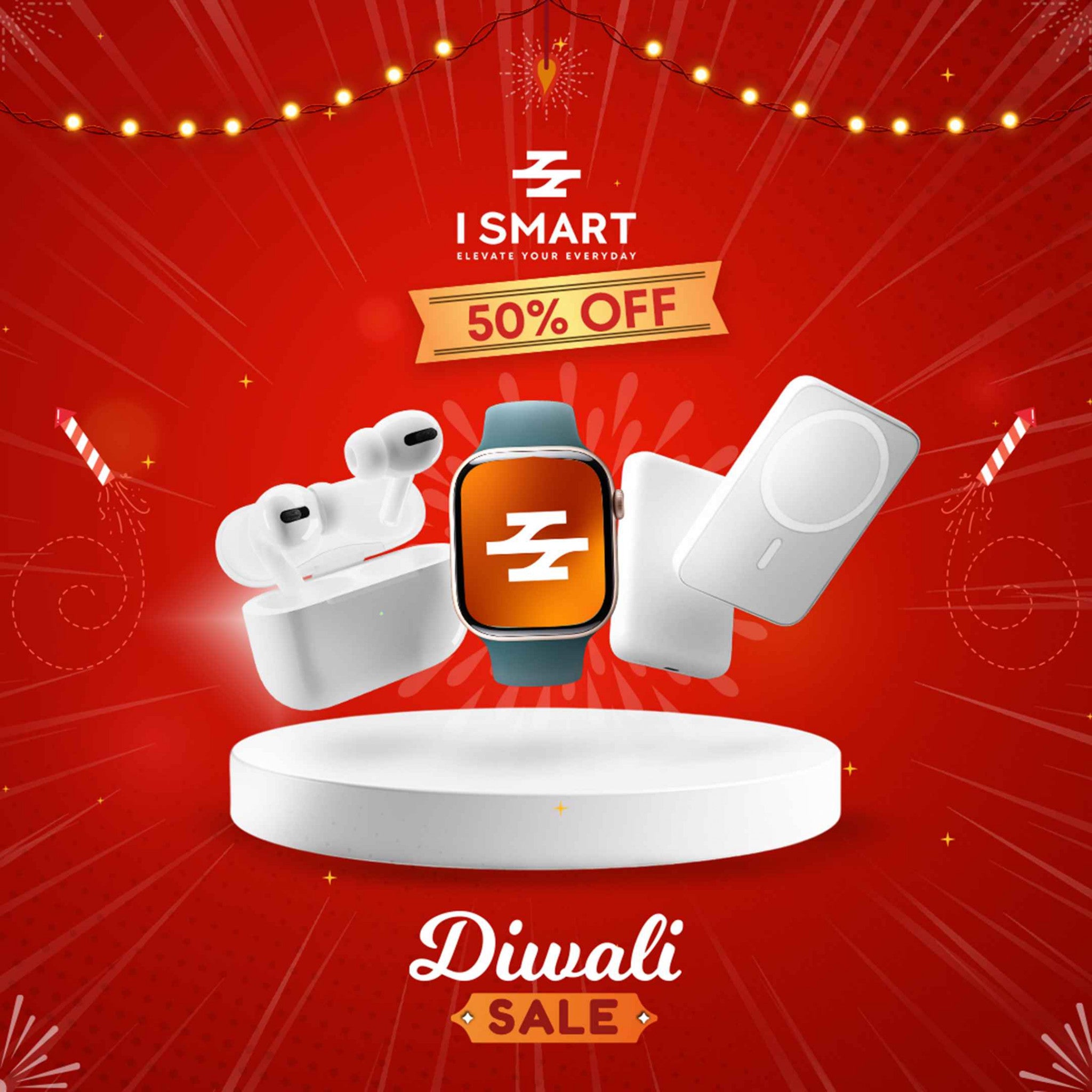 iSmart BudgetPack Combo – Smartwatch,  AirPods Pro 2nd generation ANC & MagSafe Powerbank