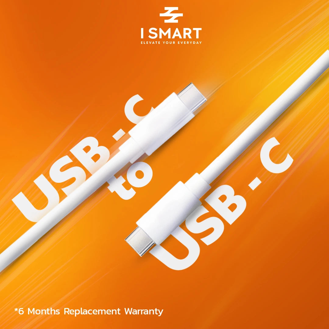 White USB-C cable on an orange background with 'I SMART' branding.