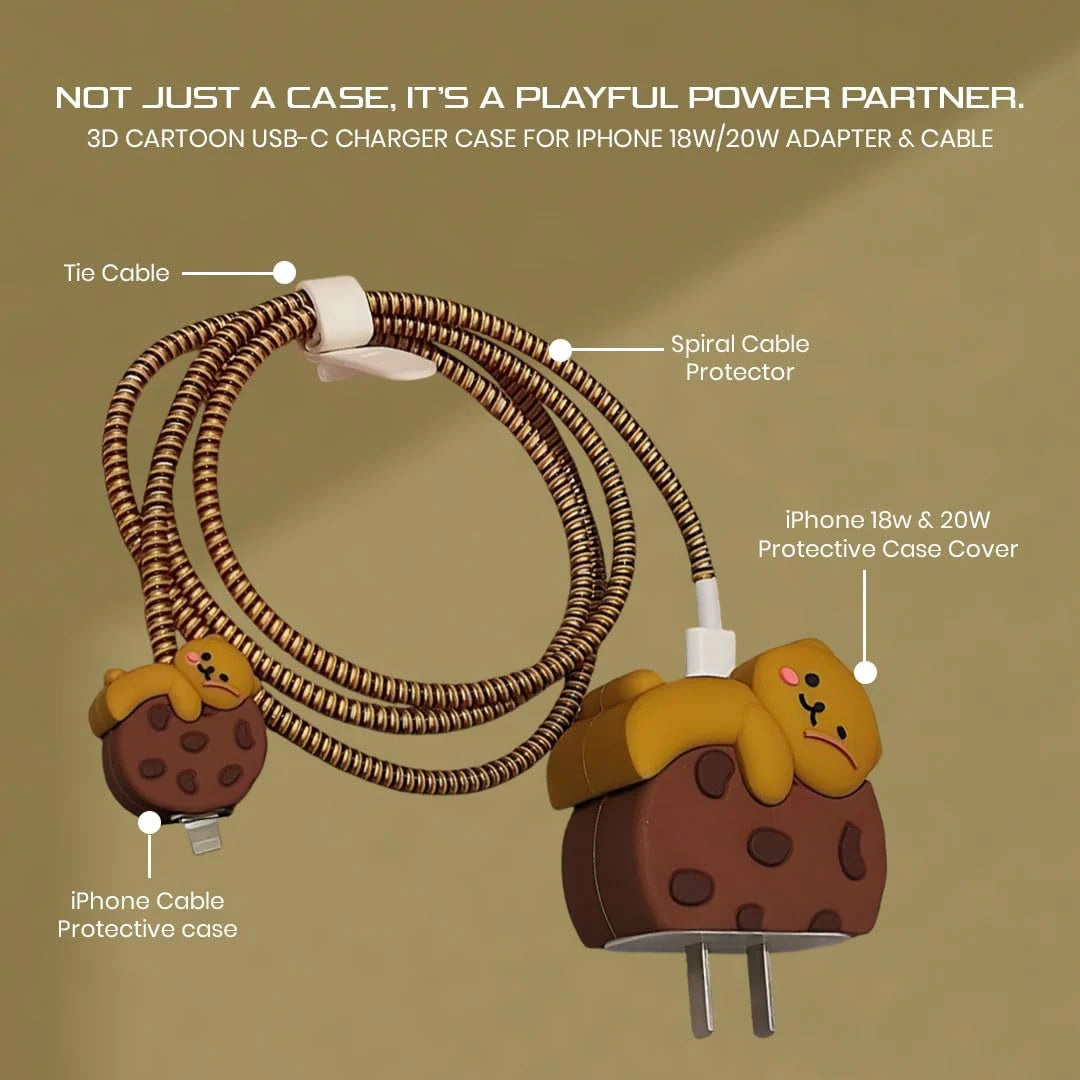 Brown Biscuit Bear Charger Case Cover & Cable Protector