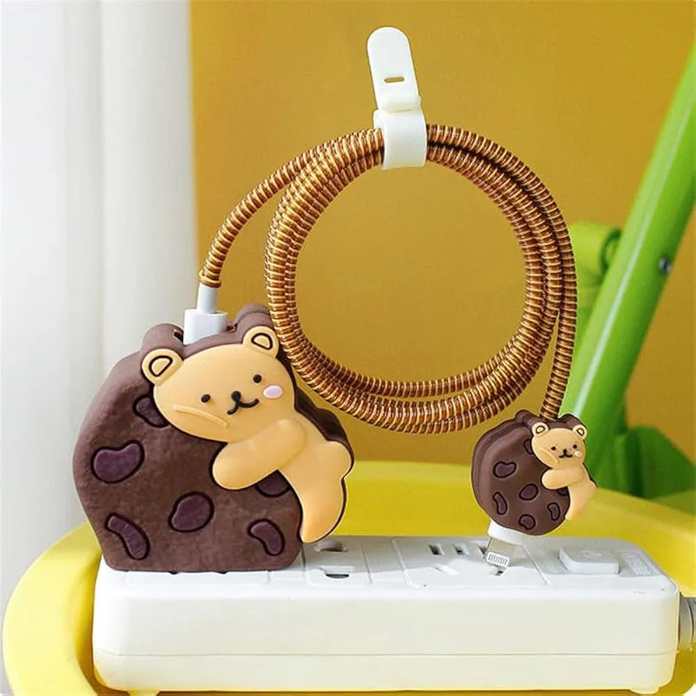 Brown Biscuit Bear Charger Case Cover & Cable Protector